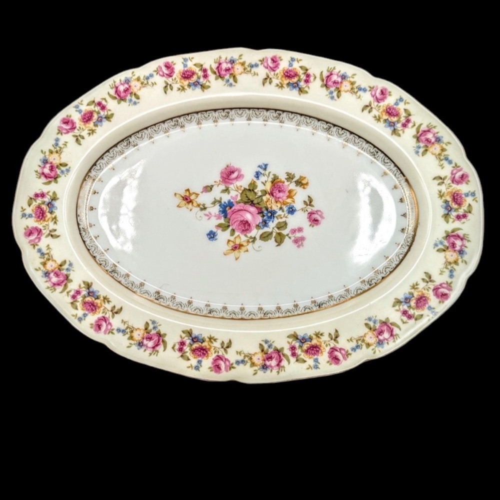 Gold Castle Japan China Serving Platter 12” Floral Pattern Gold Scalloped Edge